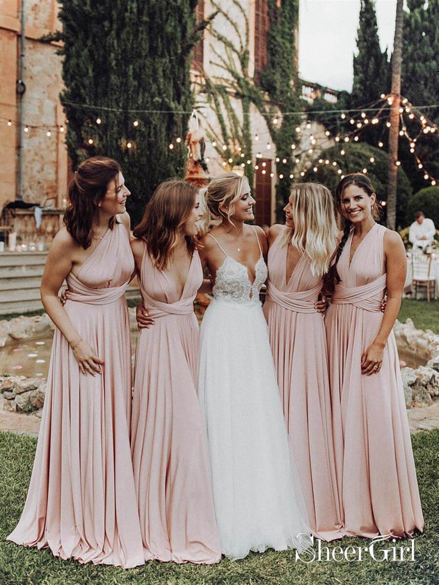 pink bridesmaid dresses long
